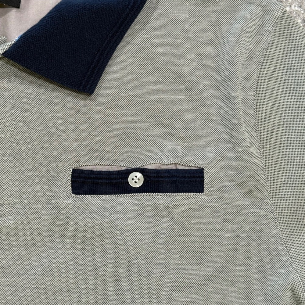 Luchiano Visconti Mens Steal Grey Polo Shirt Navy Collar FP-5017 XL NWT Preppy - Picture 8 of 11